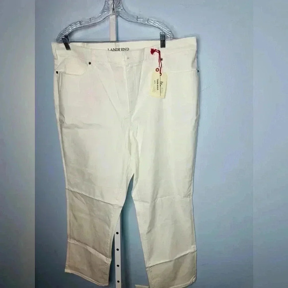 NWT Lands End Women's White Denim High Rise Straight Leg Jeans Plus Size 24 W